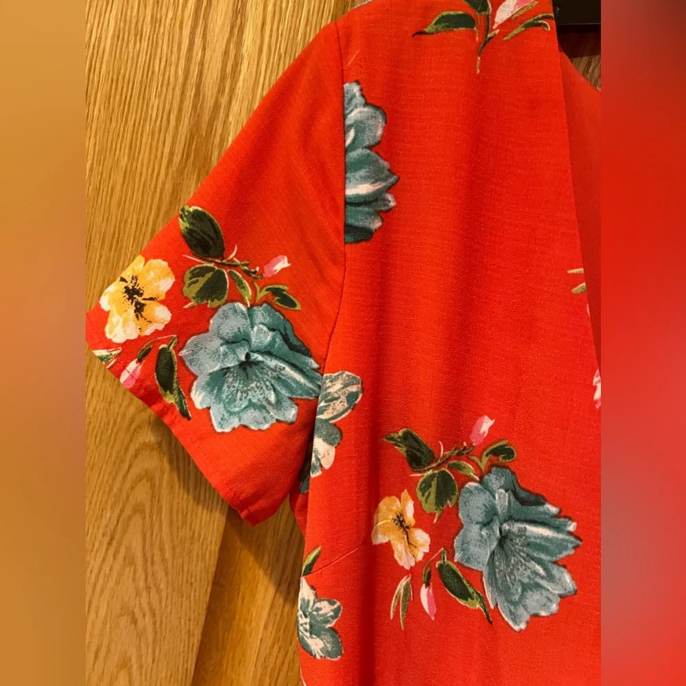 Nordstrom Love, Nickie Lew Orange Floral Faux Wrap Ruffle Mini‎ Dress Size 3